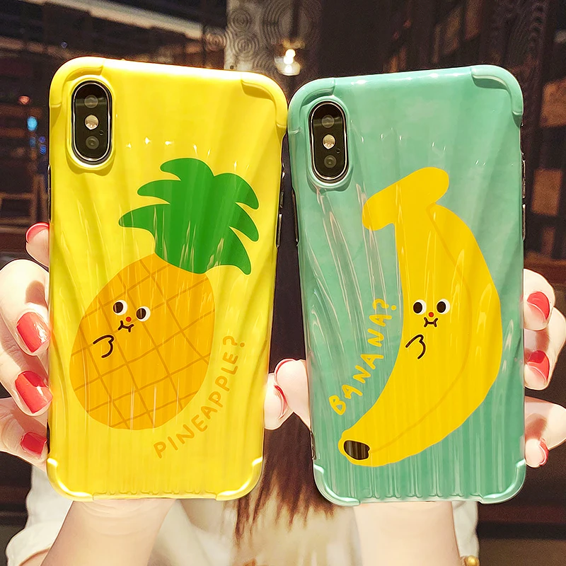 

Cartoon Cute Pineapple Banana luggage Case For iPhone X XR XS Max Silicone Cover Banana Fruit Soft Shell TUP Glossy Phone Cases