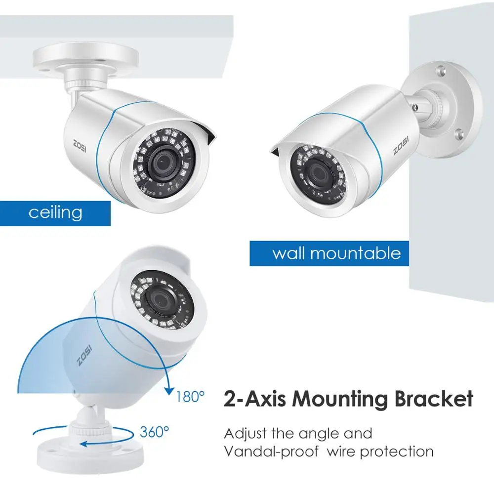 ZOSI 1080P TVI AHD CCTV Водонепроницаемая камера видеонаблюдения для дома аналоговая
