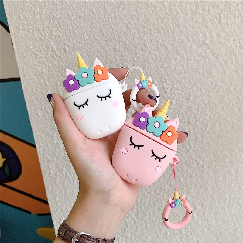 

Cartoon Unicorn Bluetooth Earphone Case For Apple Airpods Accessorie Protective Cover For AirPods 2 Lovely With Finger Ring Box