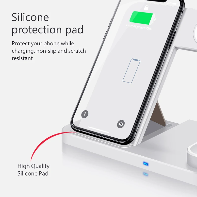 4 в 1 Беспроводной Зарядное устройство 10 Вт быстрой зарядки для iPhone 11/11pro/X/XS/XR/Xs Max/8/8plus для наручных часов Apple Watch, 5, 4, 3, 2, Airpods карандаш Pad