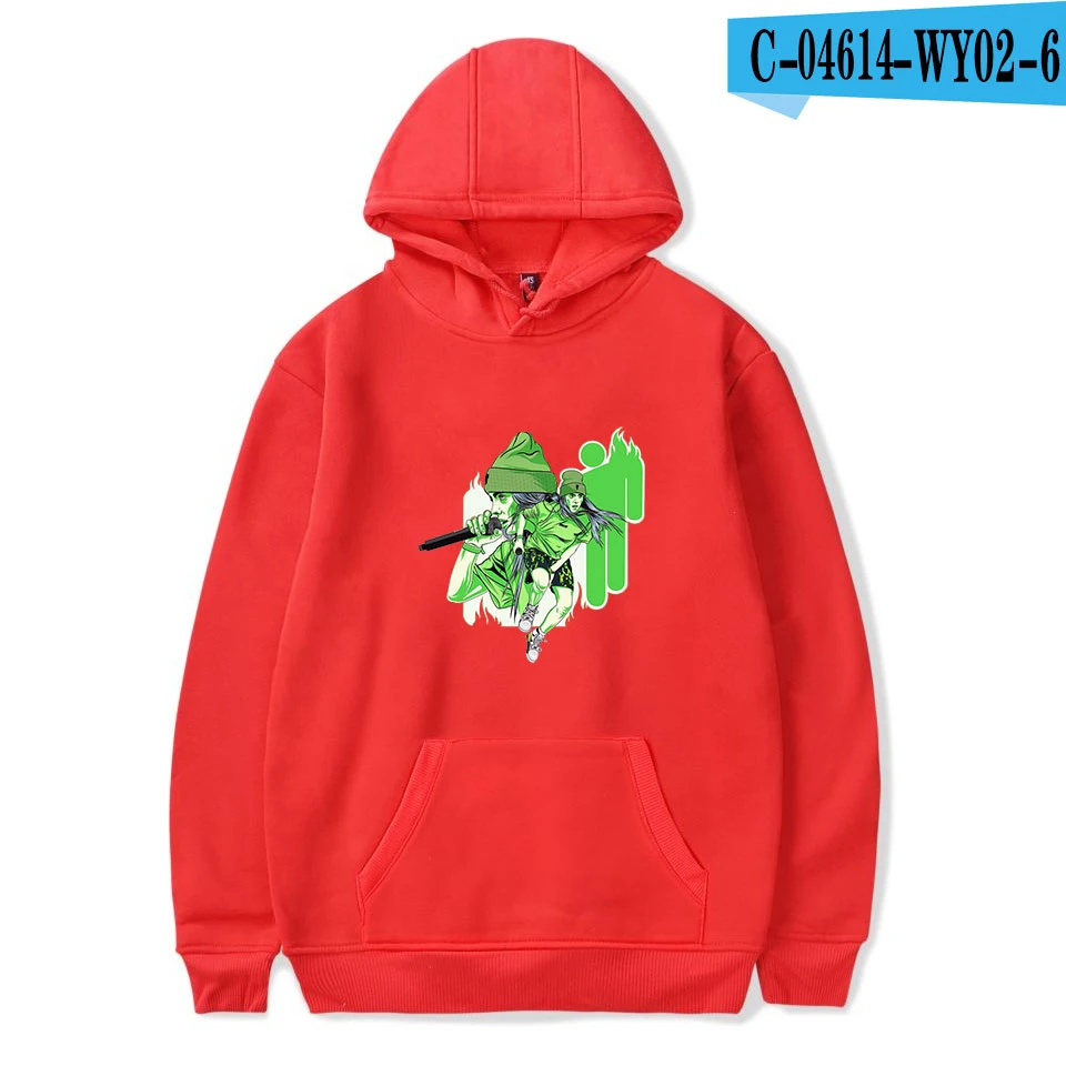 Red Популярные белые худи Billie Eilish для женщин и мужчин, модные пуловеры с капюшоном для девочек, уличная одежда с принтом Billie Eilish, повседневные толстовки - Цвет: Red