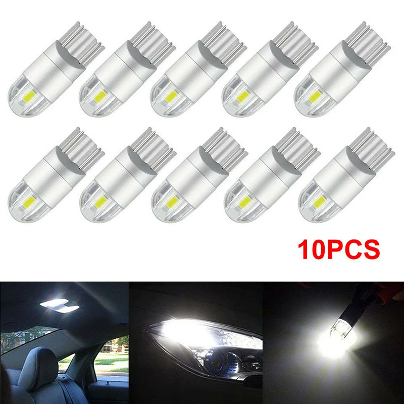 10 шт. T10 светодиодный лампы белый светодиодный светильник T10 3030 2SMD Подсветка салона 12V 6000K чтение двери боковые лампы