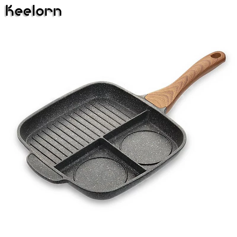 

Keelorn Multi-function Multi-function Frying Pan Three Grids Separated Maifan stone Non-stick Steak flat bottom pot