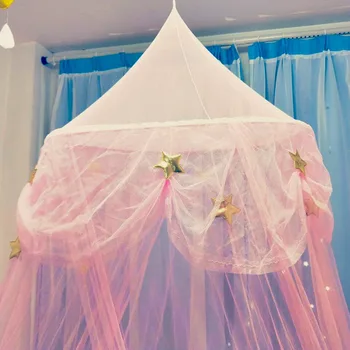 

Hanging Princess Dome Mosquito Nets With Star Style Decoration Lace Mosquito Net Kids Bed Curtain Canopy Photography Props