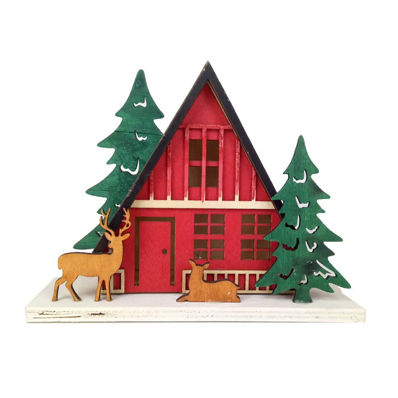 red house Санта Клаус Лось красный деревянный Рождественский город светодиодный светильник Снежный дом украшение Noel деревенские аксессуары Подарки светится в темноте - Цвет: red house