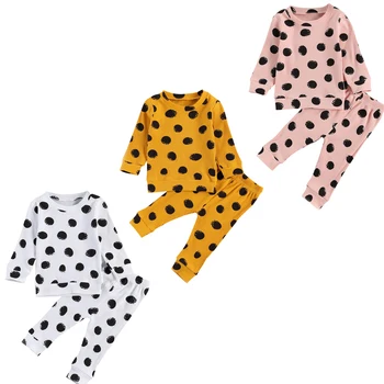 

FOCUSNORM 0-24M Newborn Baby Girls Boys Sleepwear Sets Polka Dot Print Long Sleeve Pullover Tops Pants 3 Colors