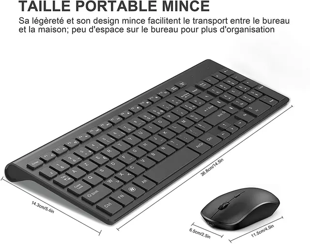 프랑스어 키보드 무선 키보드 및 마우스 콤보, 2.4G 충전식 AZERTY 키보드 세트, 인체공학적 컴퓨터, 맥 PC 노트북 TV용, 할인가격