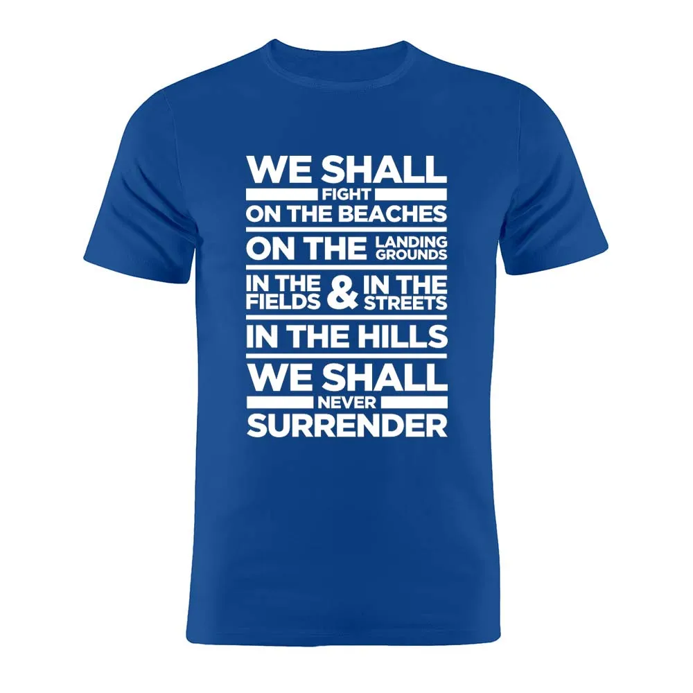 

100% Cotton Unisex T Shirt We Shall Never Surrender Darkest Hour Minimalist Artwork Gift Tee