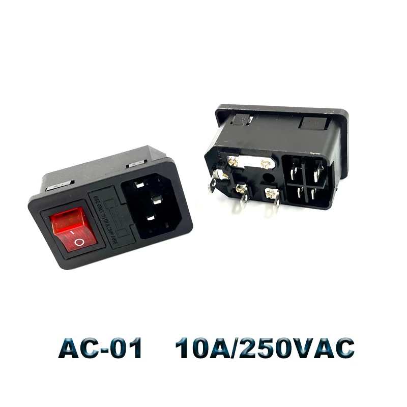 Male Power Socket avec FUSIBLE 3 Broches Interrupteur Connecteur Plug IEC320 C14 10 A 250 V 