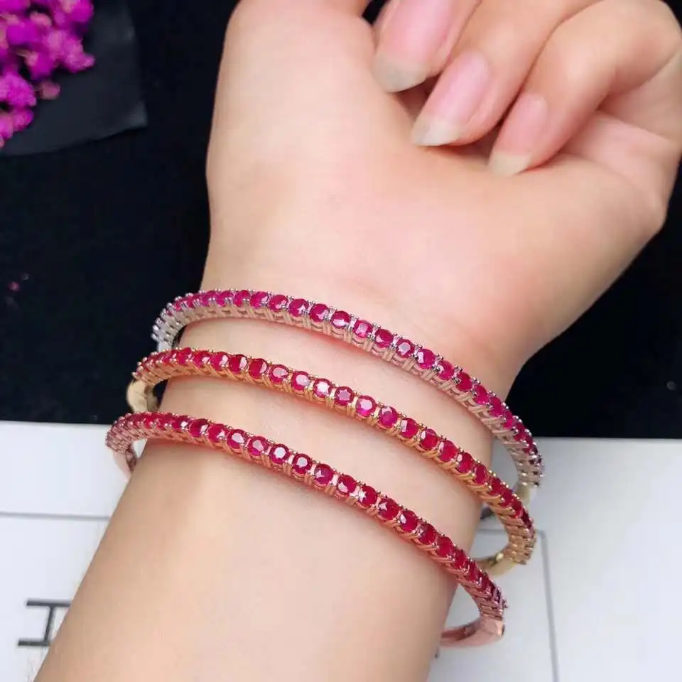 

Natural Real Ruby bangle Bracelet Solid S925 Sterling Silver For Women Color Fine Jewelry