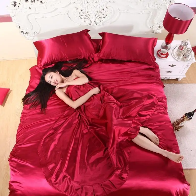 40 100% pure satin silk bedding set,Home Textile King size bed set,bedclothes,duvet cover flat sheet pillowcases Wholesale 40 100% pure satin silk bedding set,Home Textile King size bed set,bedclothes,duvet cover flat sheet pillowcases Wholesale