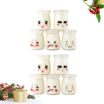 

10PCS Cute Face 100ml Pudding Cups Heat-resistant Glass Jelly Bottles Yogurt Jar Containers (Random Pattern)
