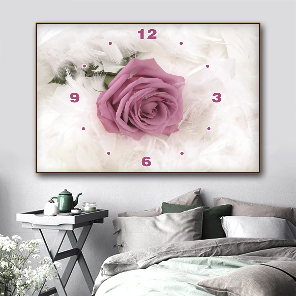 

Scandinavian Style Flower Abstract Clock Canvas Painting Wall Art Posters and Prints Quote Poster Wall Picture for Living Room