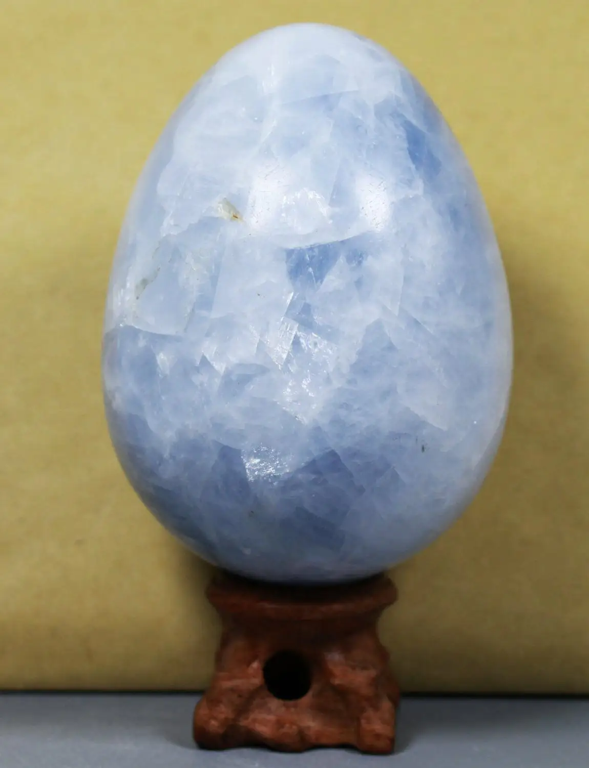 200gPolished Blue Celestite Egg Crystal Fossil Gem w/палисандр стенд-Мадагаскар