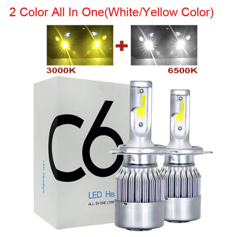 Muxall 2Color LED Auto Car Headlight Bulbs H4 H7 H11 H8 HB4 H1 H3 HB3 72W 8000LM Styling 6500K 4300K 8000K led Automotivo | Автомобили и