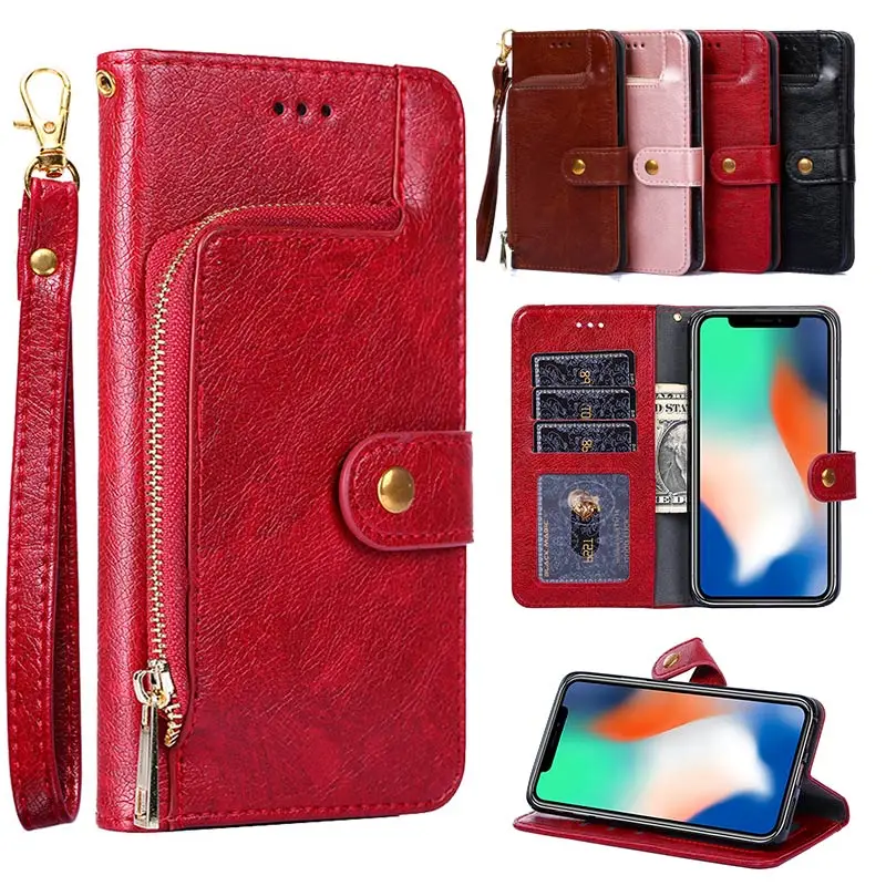 

Luxury Zipper Phone Case For Redmi Note 2 3 4 7 8 Pro Redmi 4A 4X 5 5A 6 6A 7A 7S A3 Leather rope Magnetic Flip Phone Cover