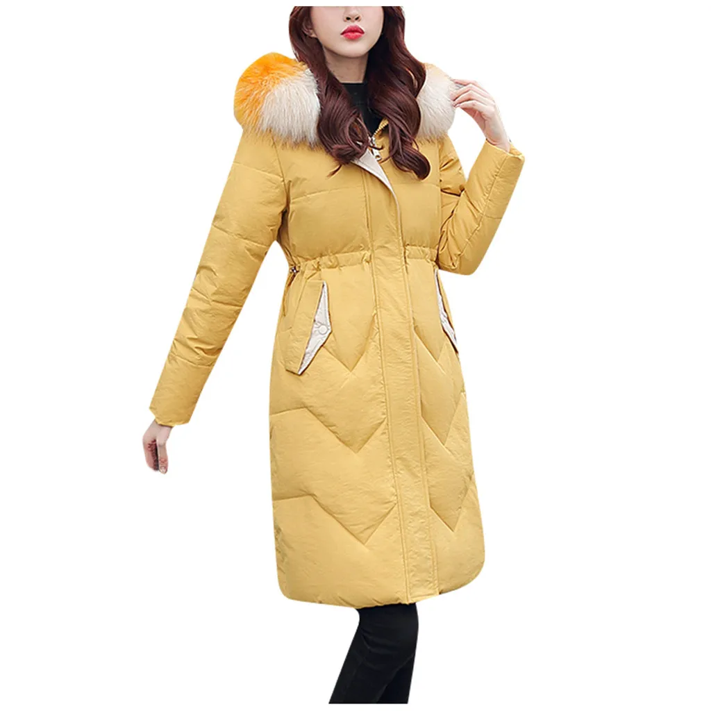 SAGACE женский меховой воротник с капюшоном длинным рукавом однотонный хлопковый