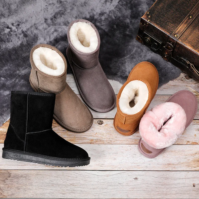 Leather snow boots female winter thick non-slip warm breathable couple short tube cotton shoes