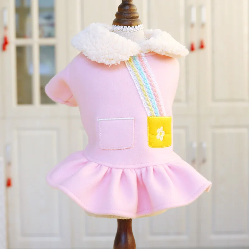 Одежда для собак новая осенняя и зимняя теплая милая розовая юбка на подтяжках