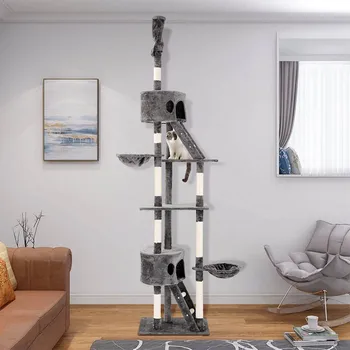

Household Cat Tree 2 Cat Litter 2 Ladder Spacious High Firm Fall Prevention Cat Tree Multiple Columns With Grinding Claw Rope