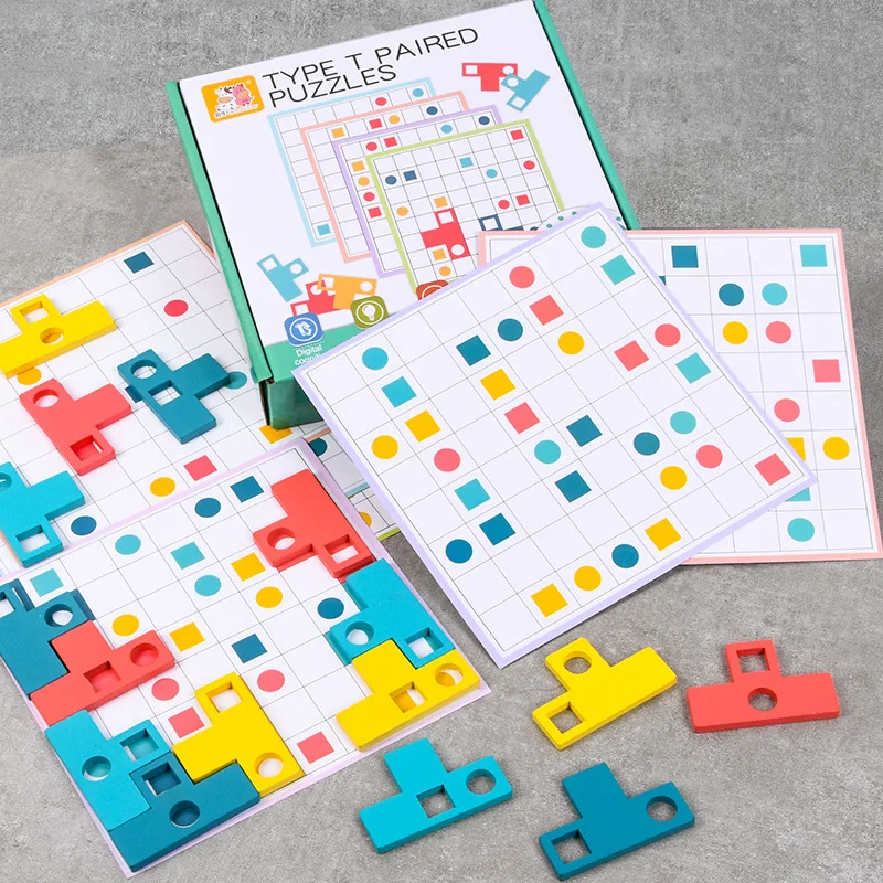 

T shape matching game early education wooden T puzzle children's educational toys adult students intellectual puzzle game