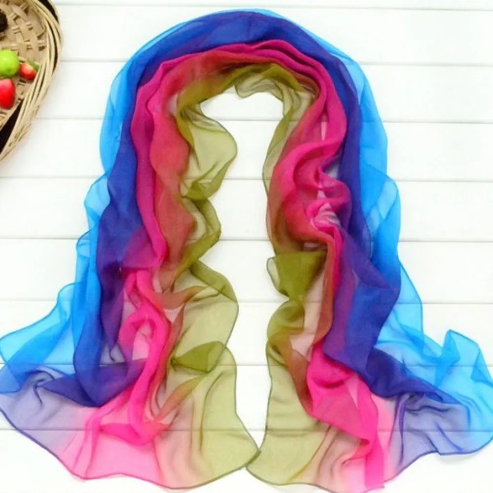 Цветочный принт, тонкая пляжная шаль, шелковый шарф для дам, Модный женский градиентный цвет, Длинная женская шаль, шифоновый шарф, шарфы - Цвет: Green