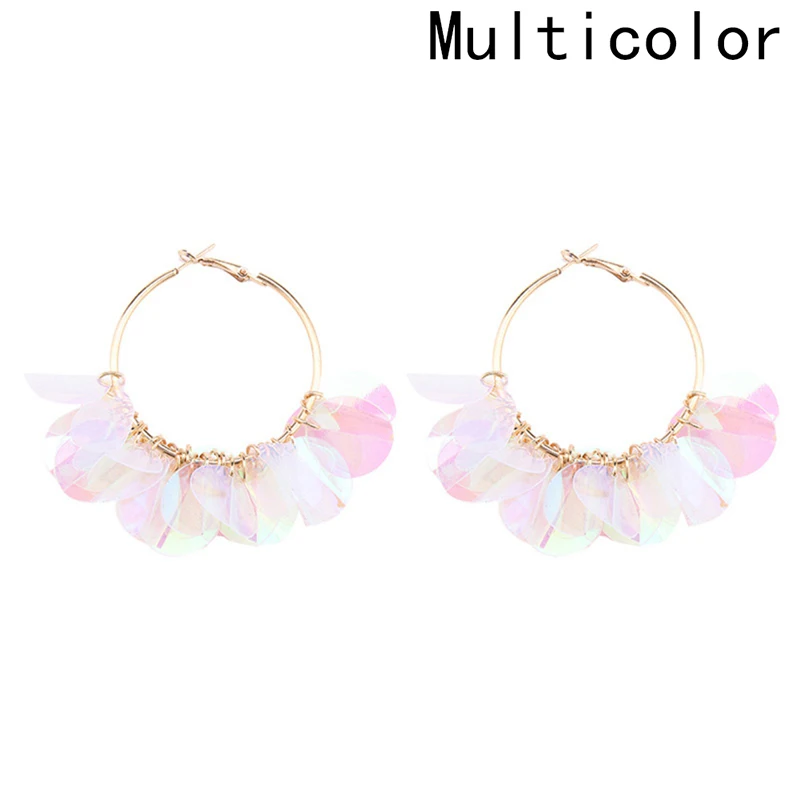 Fashion Geometric Big Round Hoop Earrings Sequined Various Colors Earrings Exaggerated Metal Jewelry
