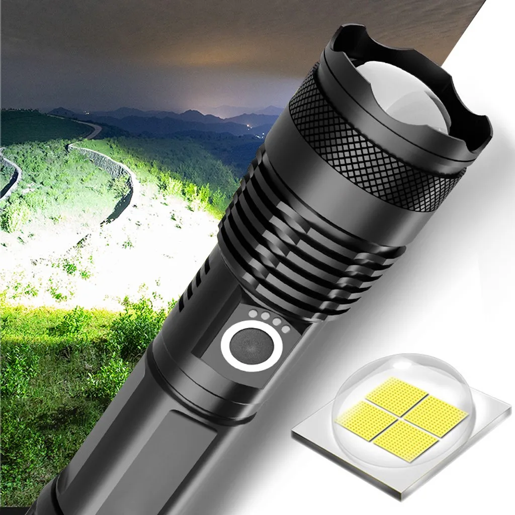 Светодиодный светильник-вспышка XHP70 фонарь USB Перезаряжаемый водонепроницаемый светильник ультра яркий кнопочный переключатель белый светильник для пеших прогулок светодиодный светильник-вспышка