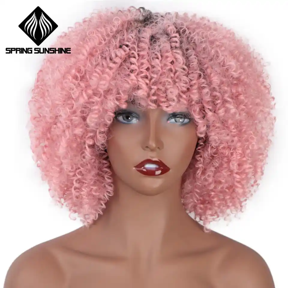 Vesna Solnechnyj Rozovyj Sinteticheskie Pariki 6 Dyujmov Korotkie Afro Kudryavye Vyushiesya Pariki Afrikanskaya Pricheska Termostojkoe Volokno Dlya Chernyh Zhenshin Aliexpress