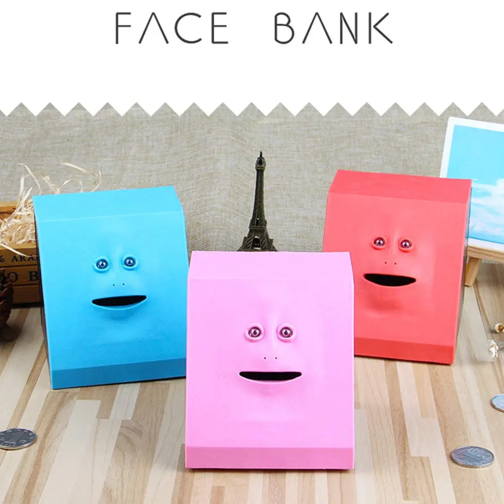  Face Money Eating Coin Bank Battery Powered Saving Box Kids Toys Gifts TP899