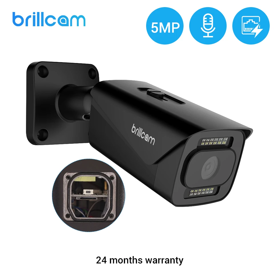 Brillcam Outdoor IP Camera 5MP Smart LED Dual Light Source White Light IR LED Smart Poe IP Camera Street 5mp Waterproof Cameras