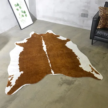 

Big size uncut shaped cowhide faux fur area rug 140*200cm , American style decorative artificial fur floor mat