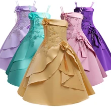 Детская одежда в европейском и американском стиле платье на бретельках для девочек высококачественное атласное свадебное платье принцессы с вышитыми цветами для девочек