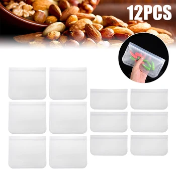 

12Pcs Kitchen Fresh Zip lock Bag Reusable Silicone Food Freezer Ziplock Moistureproof Storage Bags