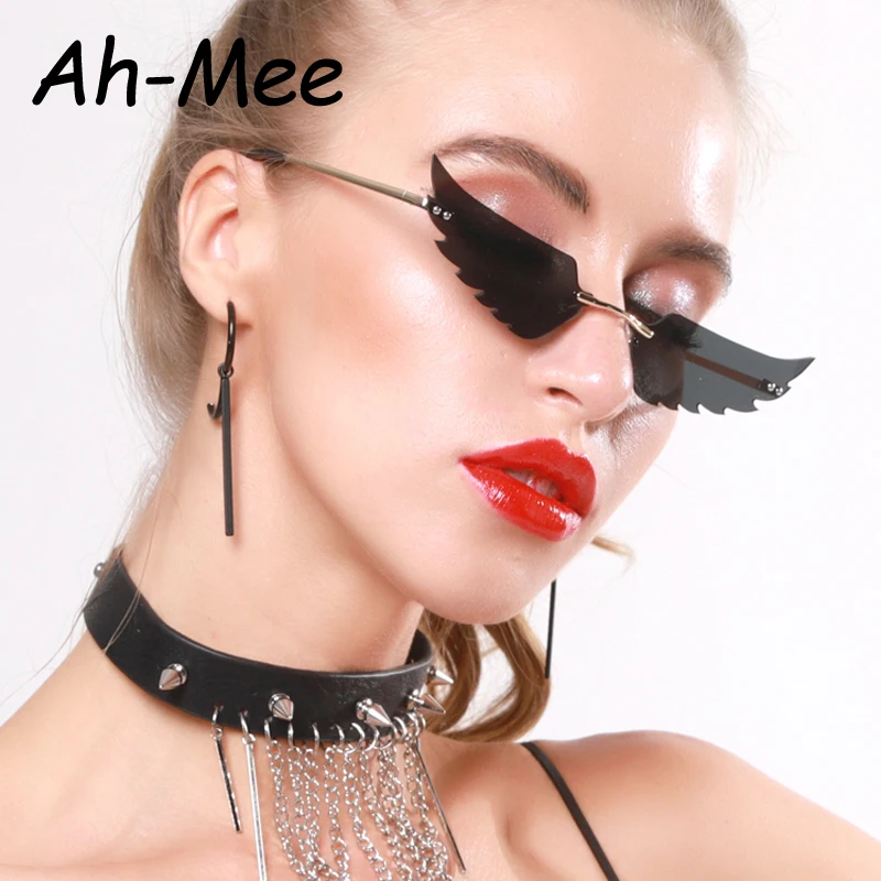 Small Rimless Punk Sunglasses Women Vintage Cat Eye Black Unique Trend Fashion Mirror Sun Glasses For Female Eyeglasses | Аксессуары для
