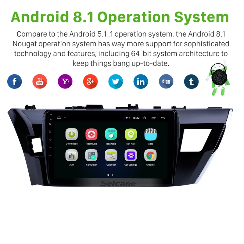 Excellent Seicane 10.1 Inch GPS Navi Stereo For 2013 2014 2015 Toyota Corolla Android 8.1 2Din Car Radio Multimedia Player Head Unit Wifi 1