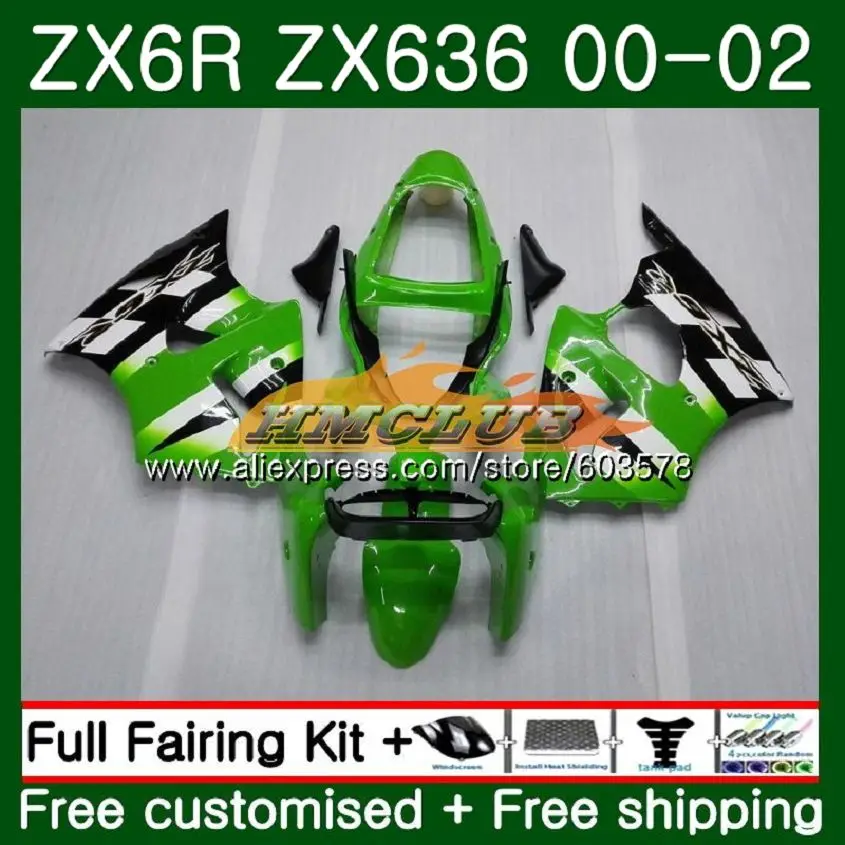 Корпус для KAWASAKI ZX-636 ZX 6 R ZX636 ZX6R 00 01 02 106CL. 0 ZX 636 600CC ZX-6R ZX600 ZX 6R 2000 2001 2002 обтекателя зеленый