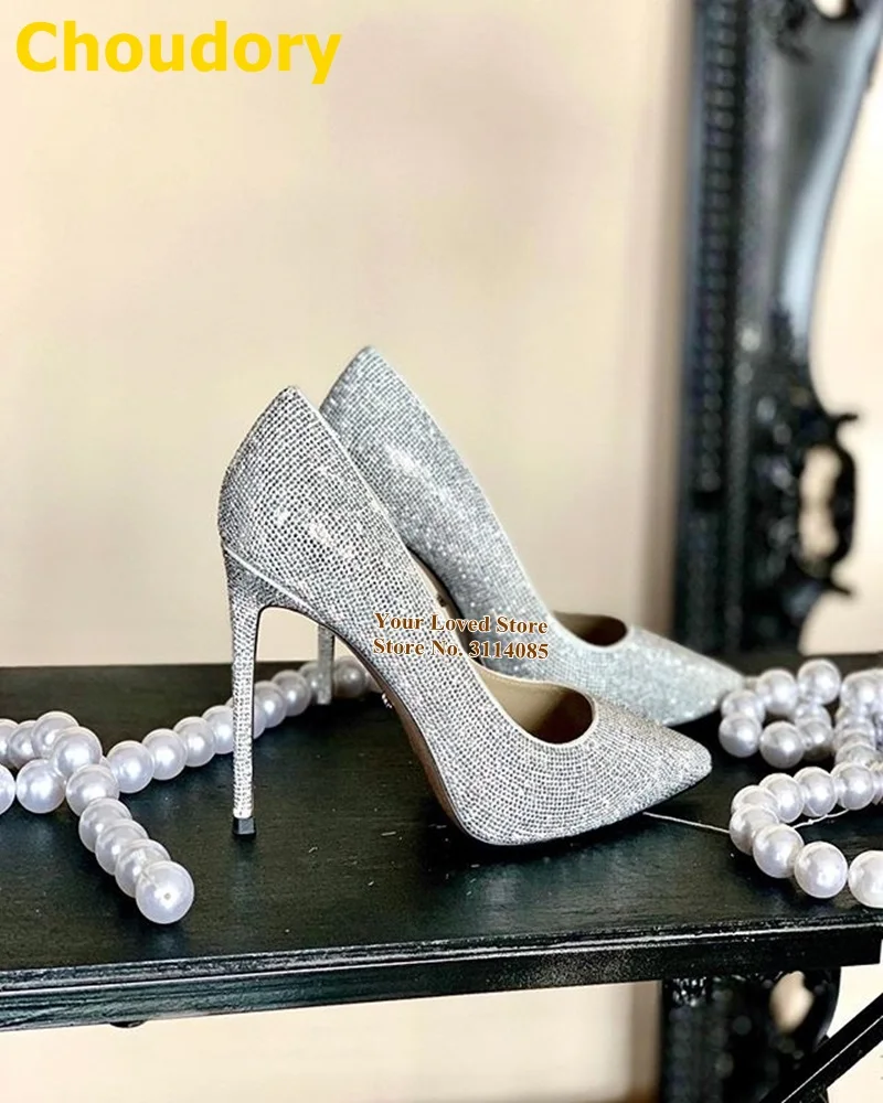 银色水钻尖头细高跟单鞋 (2) - 副本