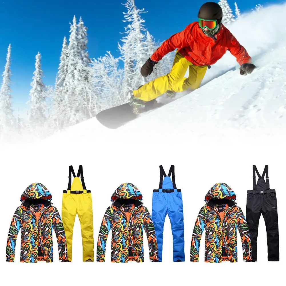 New Graffiti Ski Suit Waterproof Warm Thickened Ski Jacket Pants For Men In Winter Snow Costumes Outdoor Wear