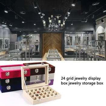

24 Grid Pendant Jewelry Display Box Fine Wool Mdf Velvet Jewelry Storage Box Earring Box Nail Box