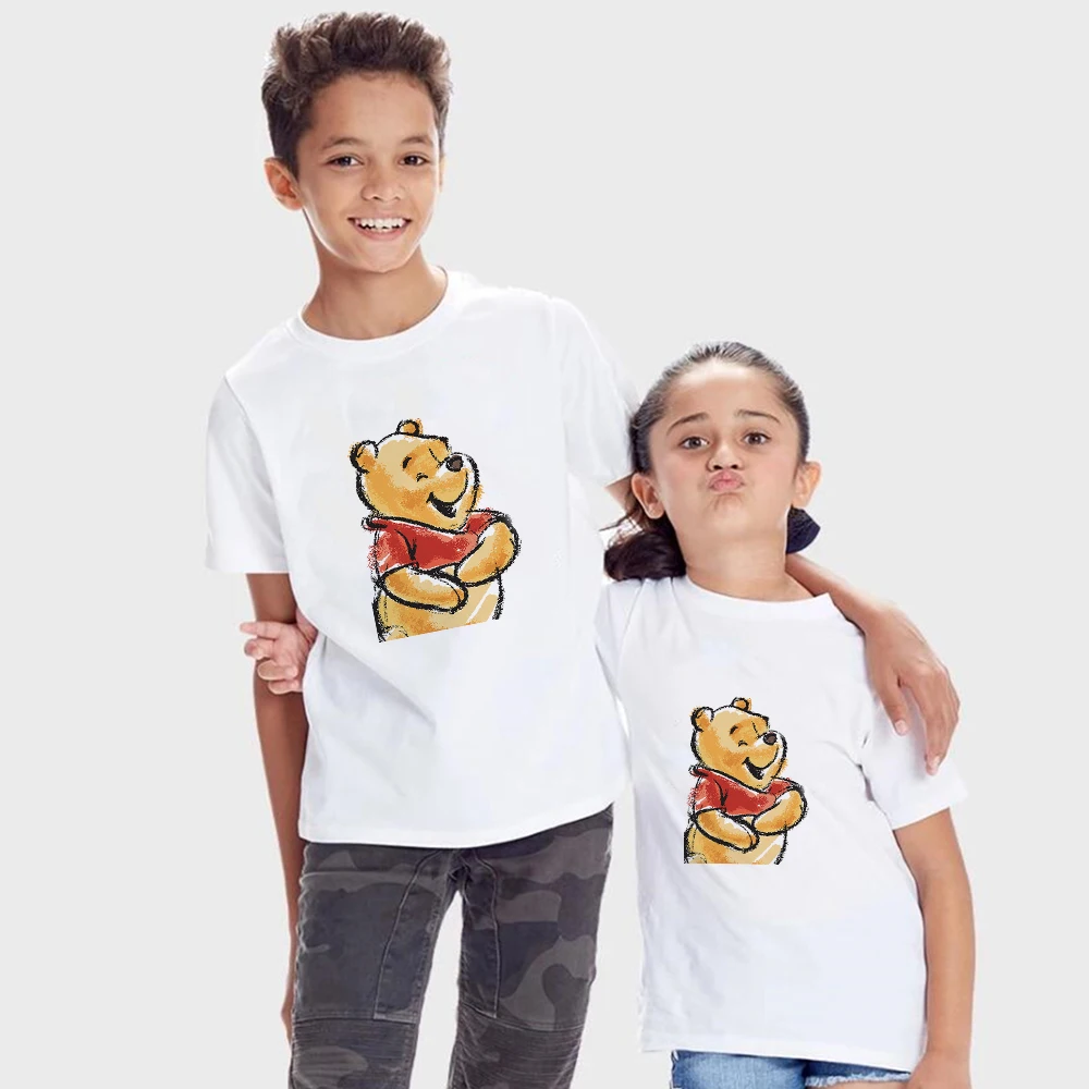 Camiseta Harajuku para niños y niñas, ropa de dibujos animados de Winnie The Pooh, informal, atuendos familiares