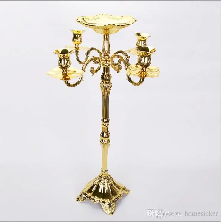 

Top rated gold plated floor candelabra 83cm metal candle holder, pure gold candleholder with nice flower bowl