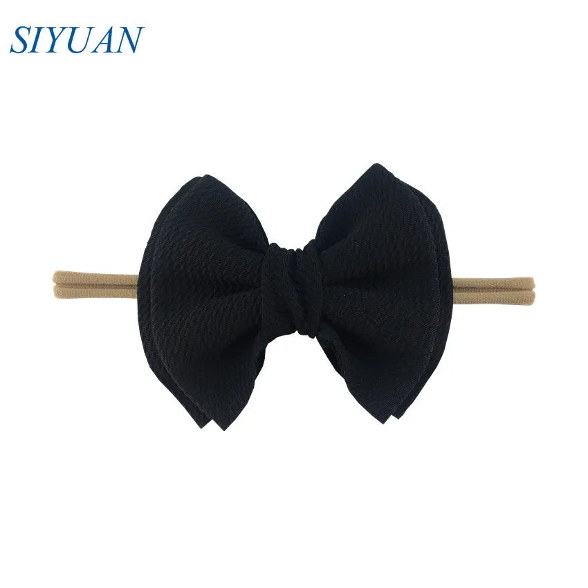 10-black 15 шт./лот, эластичная нейлоновая повязка на голову с 5 дюймов, двойной слой, Seersucker, вафельный бант, сделай сам, модный головной убор для детей и мам, HDJ161 - Цвет: 10-black