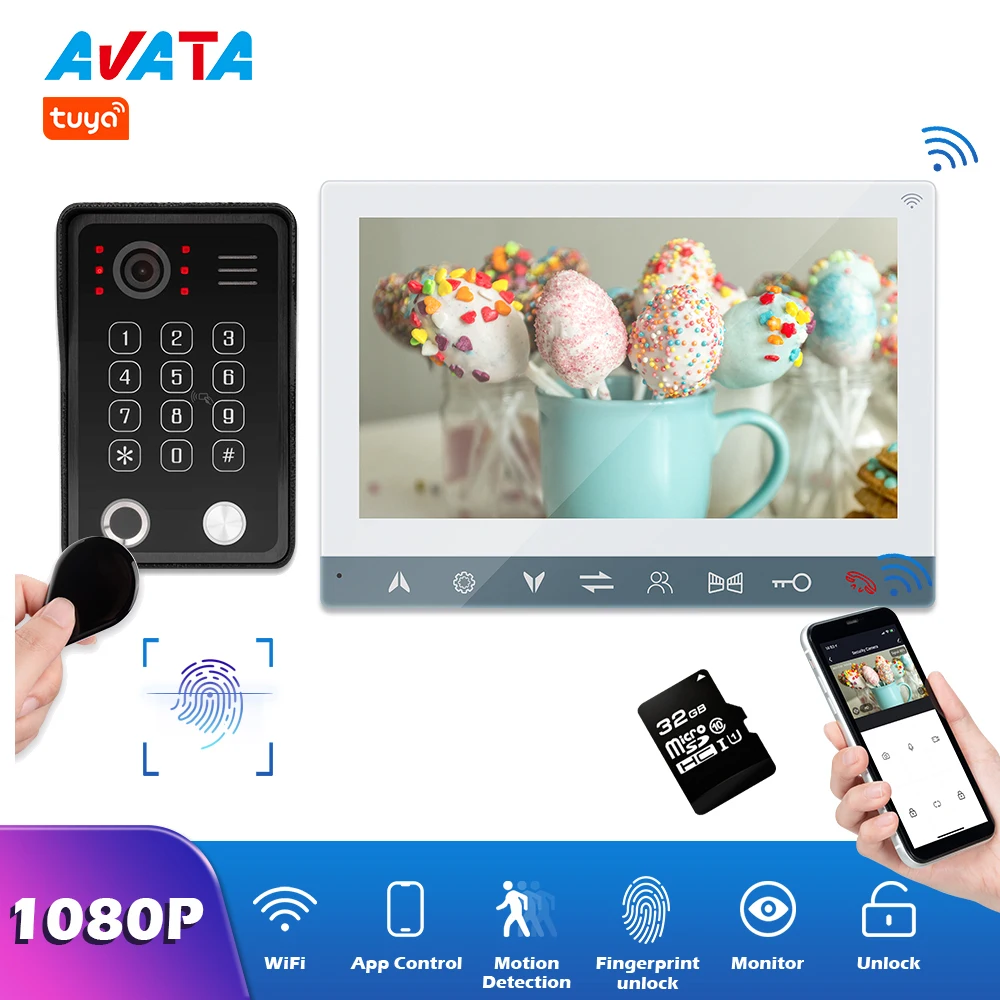 

Дверной видеодомофон Tuya с Wi-Fi и камерой, 1080P