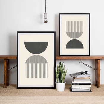 

Mid century Style Woodblock Posters Print In Classic Geometric Shapes & Neutral Colors Canvas Painting Wall Picture Home Decor