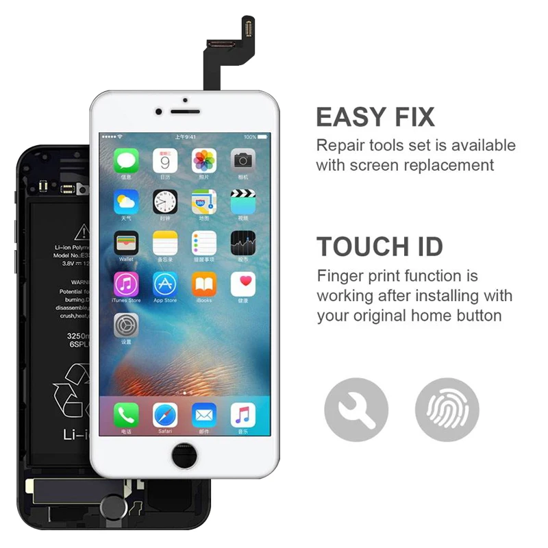 AAAA +++ level LCD display for iPhone 5s 'touchscreen digitizer assembly. No dead angle pixels + tempered glass + tools + mobile