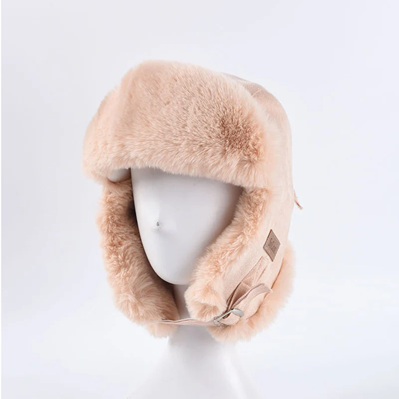 DRESSUUP Autumn and Winter Hat Ladies Fashion Imitation Fur Integrated Lei Feng Hat Ear Protection Warm