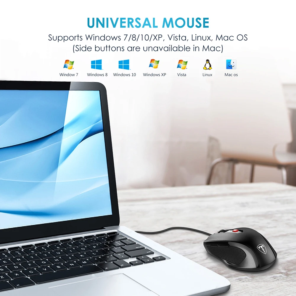 VicTsing PC124 Wired Mouse Ergonomic USB Optical Mouse 6 Buttons Mice Adjustable 3200 DPI Computer Mouse For PC Laptop Notebook (5)
