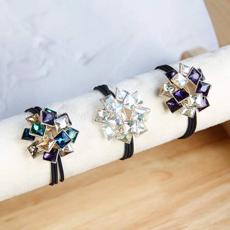2021 Elegant Exquisite Rhinestone Scrunchies Women Girls Elastic Hair Rubber Band Accessories Tie Hair Ring Rope Holder Headwear blue red silver interior central control gear knob shift trim ring cover for kia seltos 2019 2020 2021 2022 2023