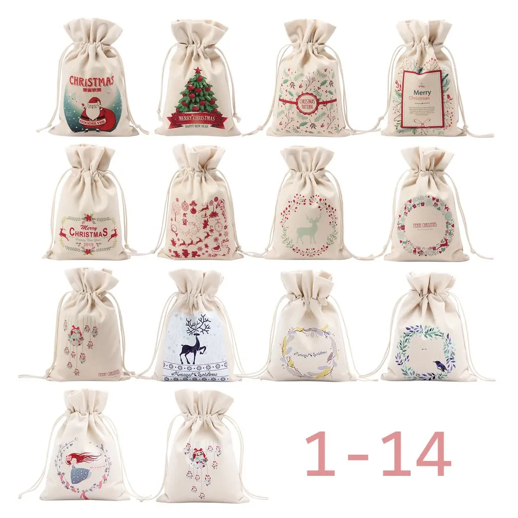 Unique Design Large Christmas Gift Bag Home Party Decoration Vintage Drawstring Canvas Dinner Table Gift Bag Supplies